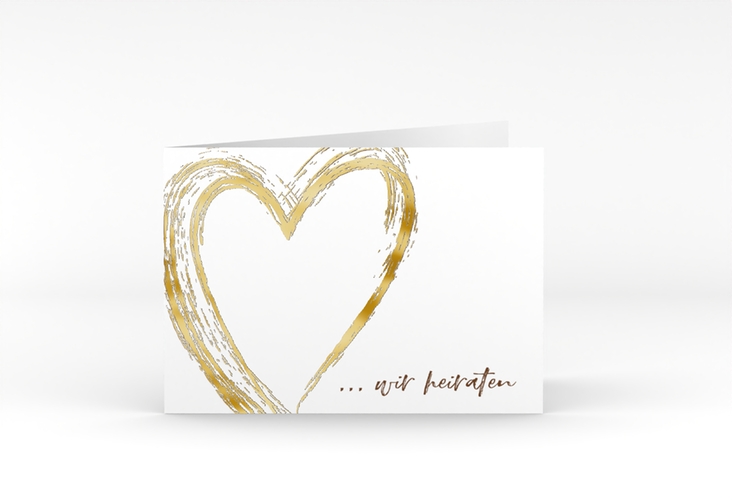 Hochzeitseinladung Liebe A6 Klappkarte quer braun gold