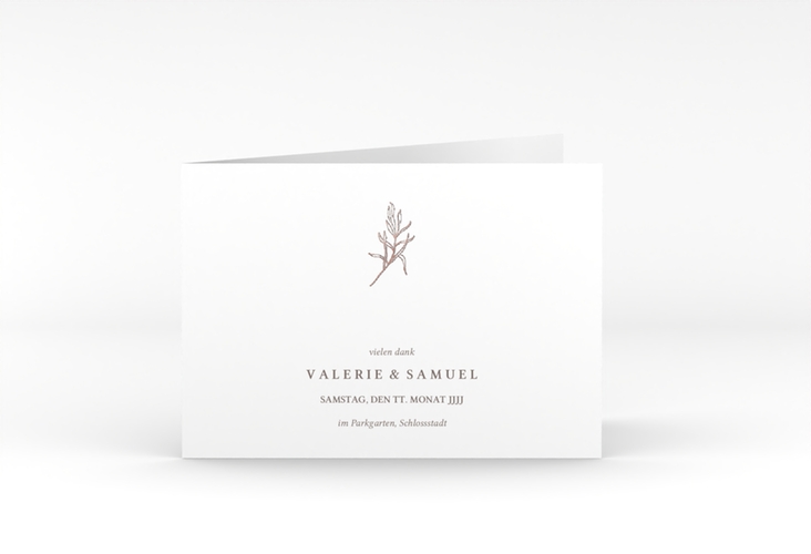 Danksagungskarte Hochzeit Ivy A6 Klappkarte quer weiss rosegold minimalistisch mit kleiner botanischer Illustration