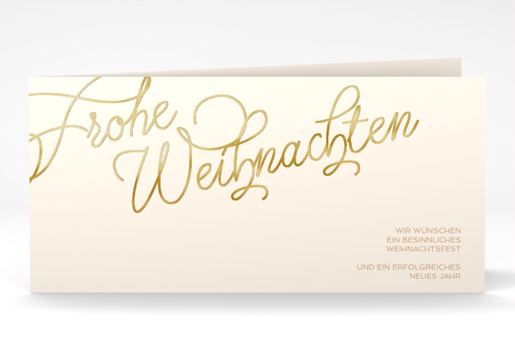 Geschäftliche Weihnachtskarte Beschwingt lange Klappkarte quer beige gold