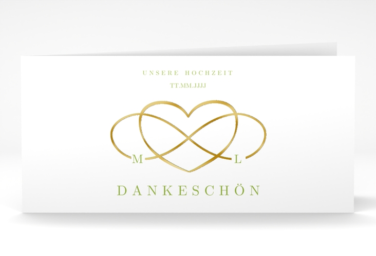 Dankeskarte Hochzeit Infinity lange Klappkarte quer gruen gold