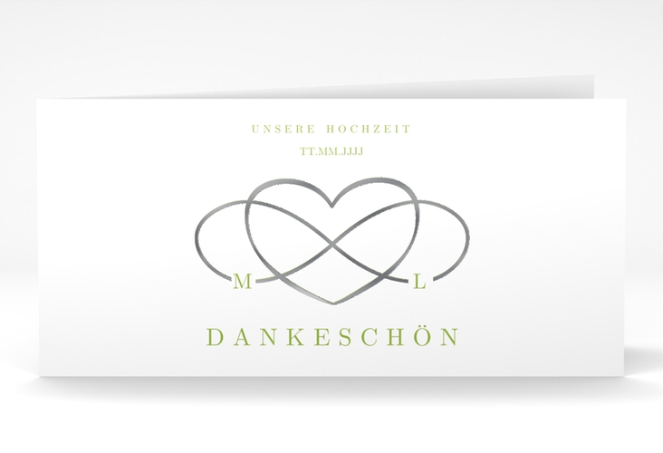 Dankeskarte Hochzeit Infinity lange Klappkarte quer gruen silber