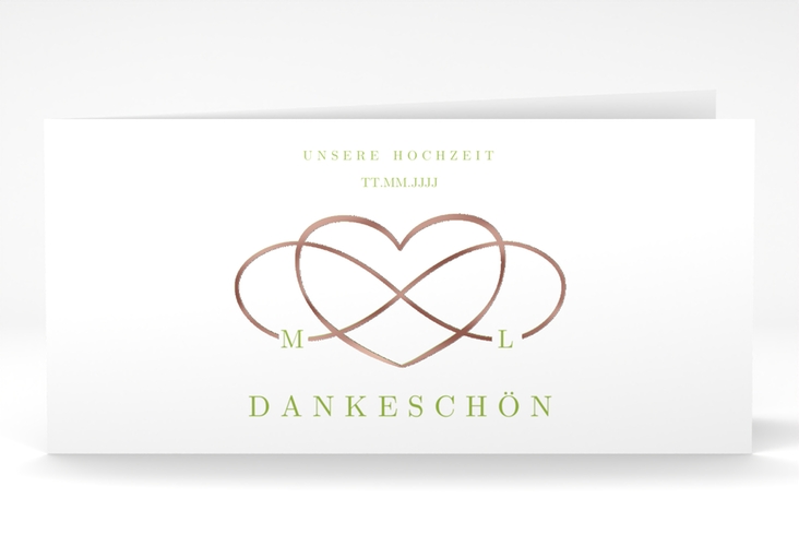 Dankeskarte Hochzeit Infinity lange Klappkarte quer gruen rosegold