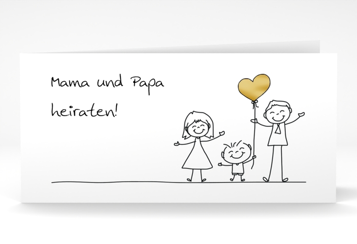 Hochzeitseinladung Family lange Klappkarte quer weiss gold