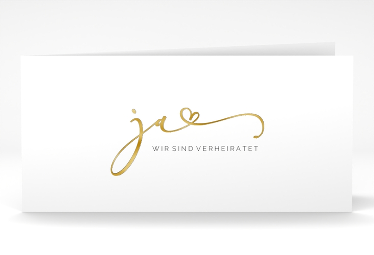 Danksagungskarte Hochzeit Jawort lange Klappkarte quer weiss gold modern minimalistisch mit veredelter Aufschrift