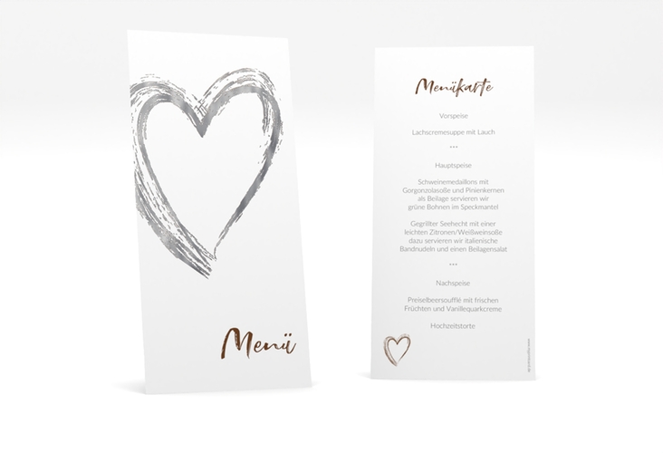 Menükarte Hochzeit Liebe lange Karte hoch braun silber