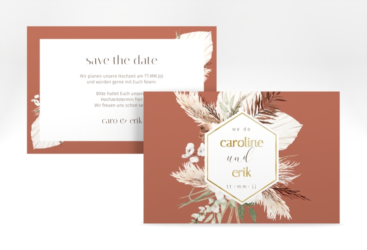 Save the Date-Karte Bohemian A6 Karte quer orange gold