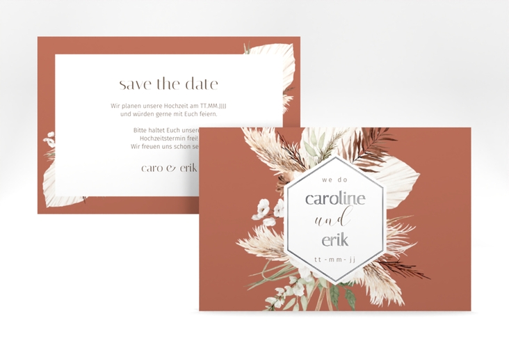 Save the Date-Karte Bohemian A6 Karte quer orange silber