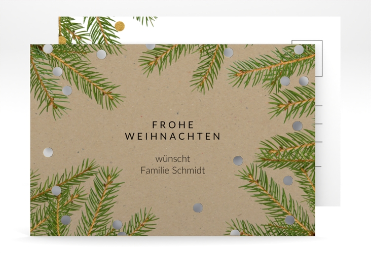 Weihnachtskarte Advent A6 Postkarte Kraftpapier silber