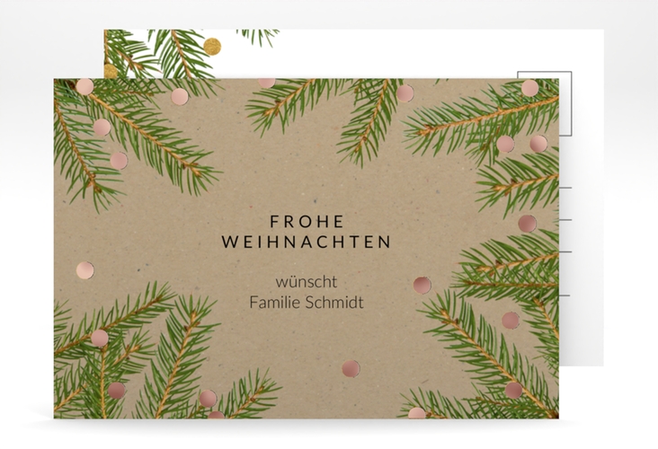 Weihnachtskarte Advent A6 Postkarte Kraftpapier rosegold