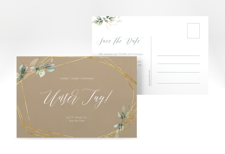 Save the Date-Postkarte Greenish A6 Postkarte Kraftpapier gold