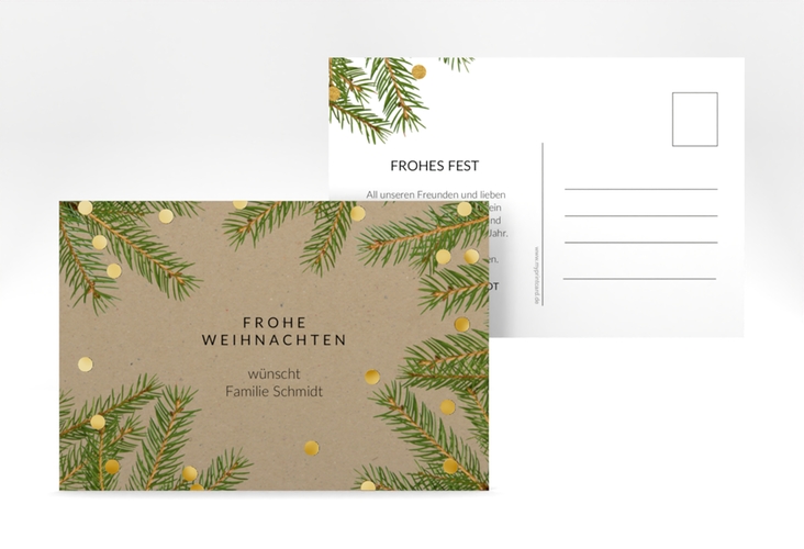 Weihnachtskarte Advent A6 Postkarte Kraftpapier gold