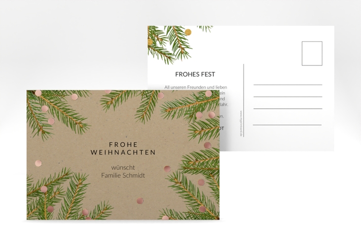 Weihnachtskarte Advent A6 Postkarte Kraftpapier rosegold