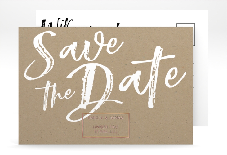 Save the Date-Postkarte Words A6 Postkarte Kraftpapier rosegold