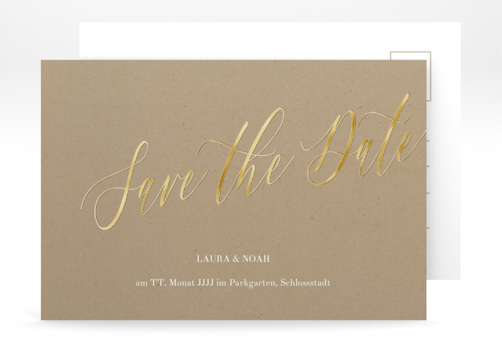 Save the Date-Postkarte Kalligrafie A6 Postkarte Kraftpapier gold