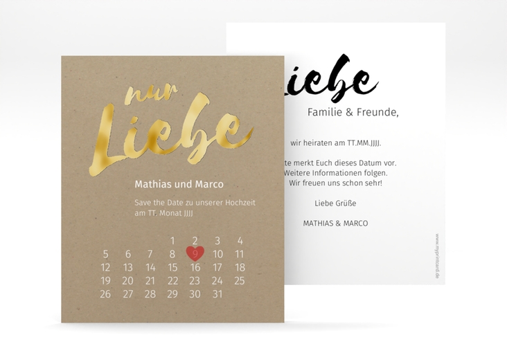 Save the Date-Kalenderblatt Message Kalenderblatt-Karte Kraftpapier gold