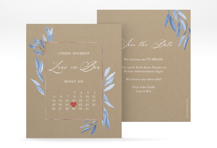 Save the Date-Kalenderblatt Classicblue Kalenderblatt-Karte Kraftpapier rosegold