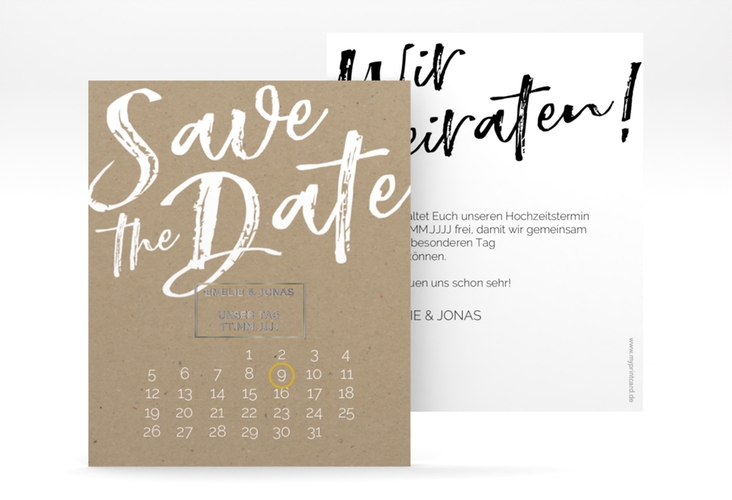 Save the Date-Kalenderblatt Words Kalenderblatt-Karte Kraftpapier silber