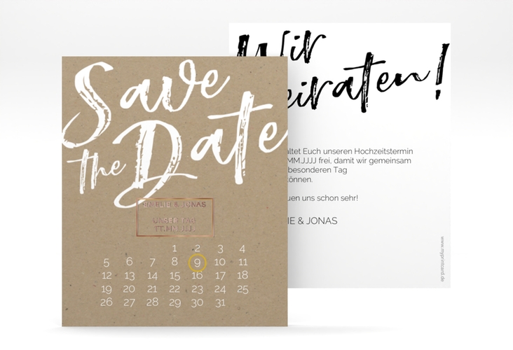 Save the Date-Kalenderblatt Words Kalenderblatt-Karte Kraftpapier rosegold