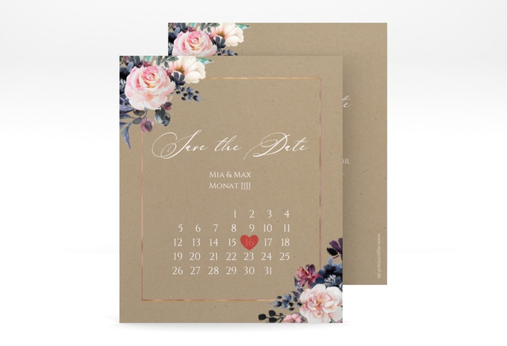 Save the Date-Kalenderblatt Abendlicht Kalenderblatt-Karte Kraftpapier rosegold