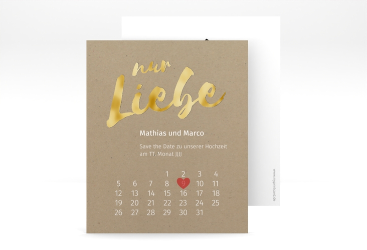 Save the Date-Kalenderblatt Message Kalenderblatt-Karte Kraftpapier gold