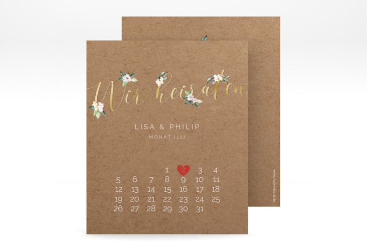 Save the Date-Kalenderblatt Inlove Kalenderblatt-Karte Kraftpapier gold