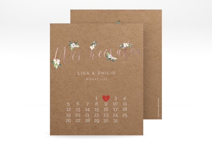 Save the Date-Kalenderblatt Inlove Kalenderblatt-Karte Kraftpapier rosegold