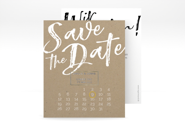 Save the Date-Kalenderblatt Words Kalenderblatt-Karte Kraftpapier silber