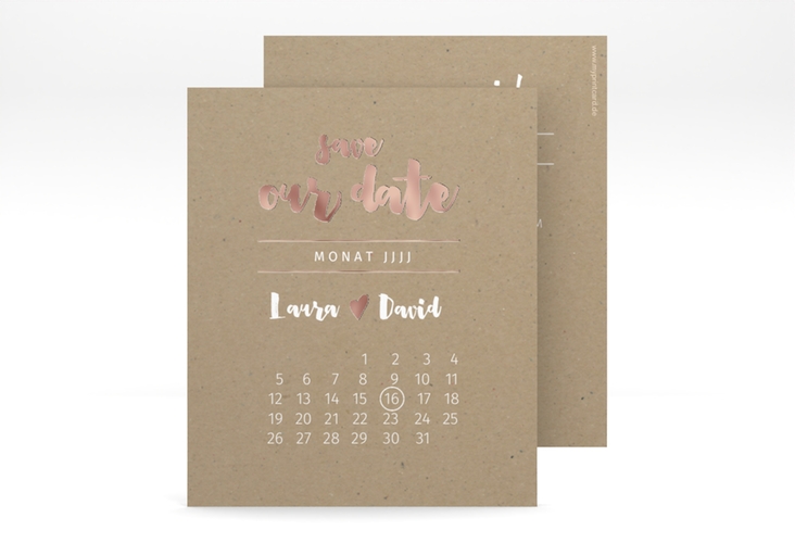 Save the Date-Kalenderblatt Letterbox Kalenderblatt-Karte Kraftpapier rosegold