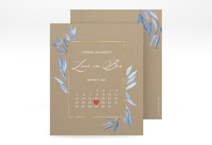 Save the Date-Kalenderblatt Classicblue Kalenderblatt-Karte Kraftpapier gold