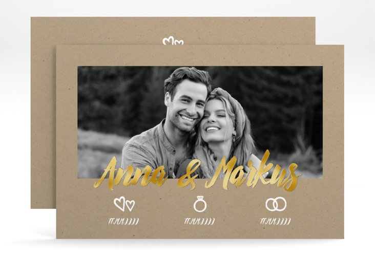 Save the Date-Karte Icons A6 Karte quer Kraftpapier gold