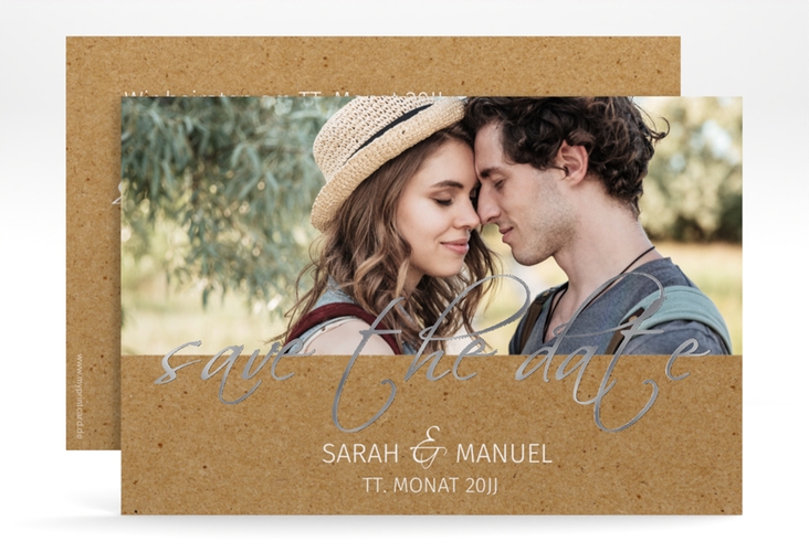 Save the Date-Karte Big Picture A6 Karte quer Kraftpapier silber mit Foto des Brautpaars