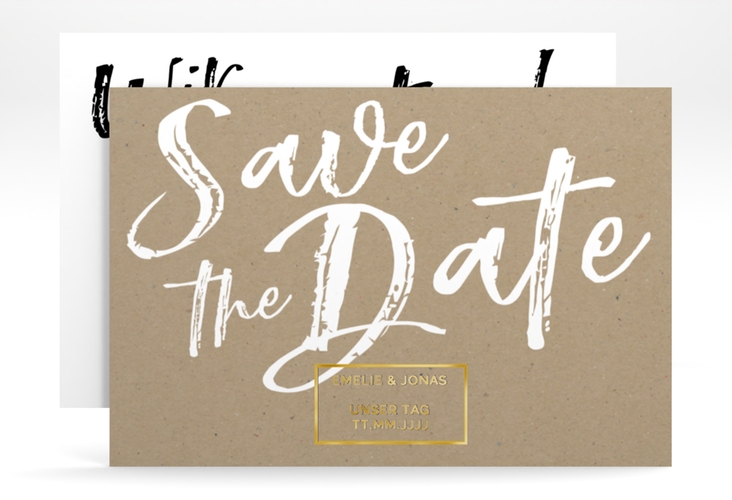 Save the Date-Karte Words A6 Karte quer Kraftpapier gold