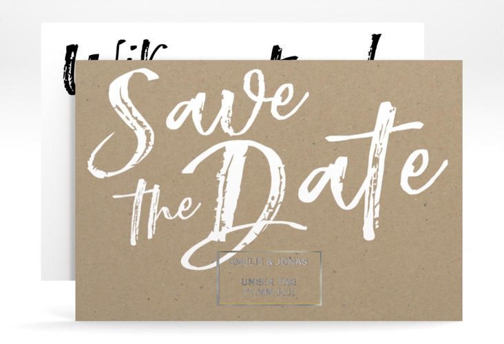 Save the Date-Karte Words A6 Karte quer Kraftpapier silber