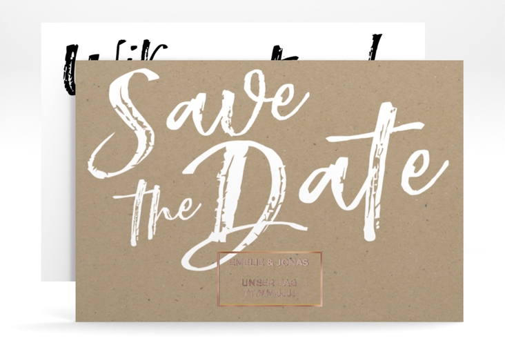 Save the Date-Karte Words A6 Karte quer Kraftpapier rosegold