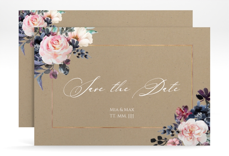 Save the Date-Karte Abendlicht A6 Karte quer Kraftpapier rosegold