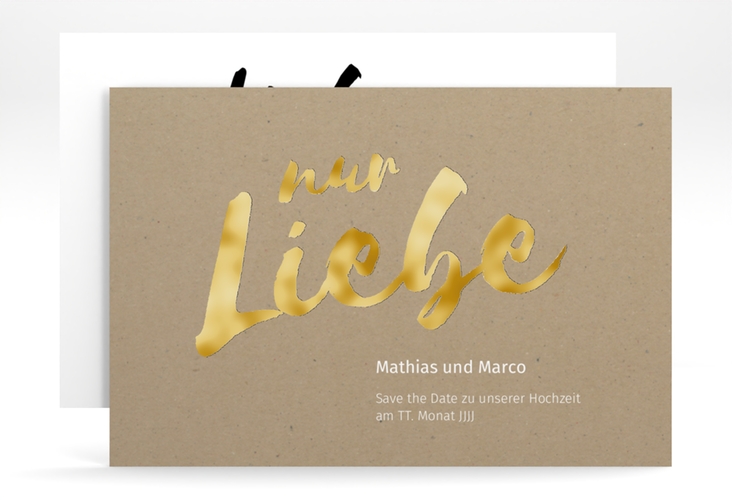 Save the Date-Karte Message A6 Karte quer Kraftpapier gold