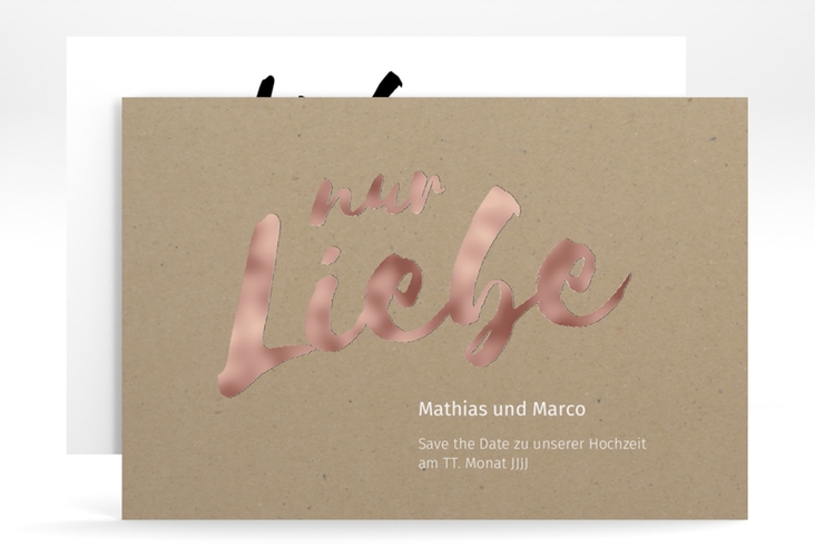 Save the Date-Karte Message A6 Karte quer Kraftpapier rosegold