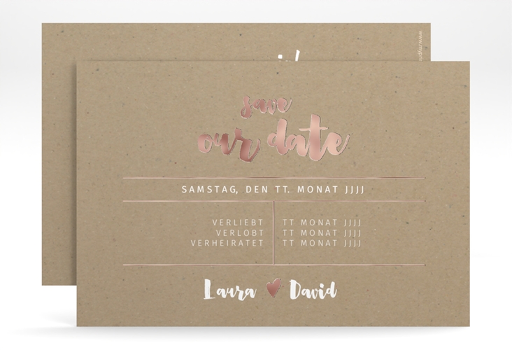 Save the Date-Karte Letterbox A6 Karte quer Kraftpapier rosegold