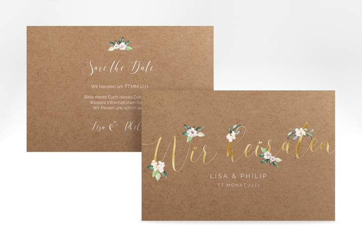 Save the Date-Karte Inlove A6 Karte quer Kraftpapier gold