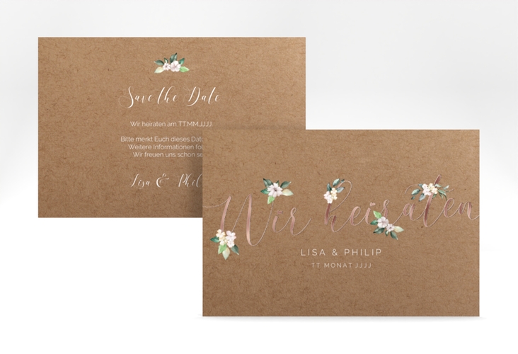 Save the Date-Karte Inlove A6 Karte quer Kraftpapier rosegold