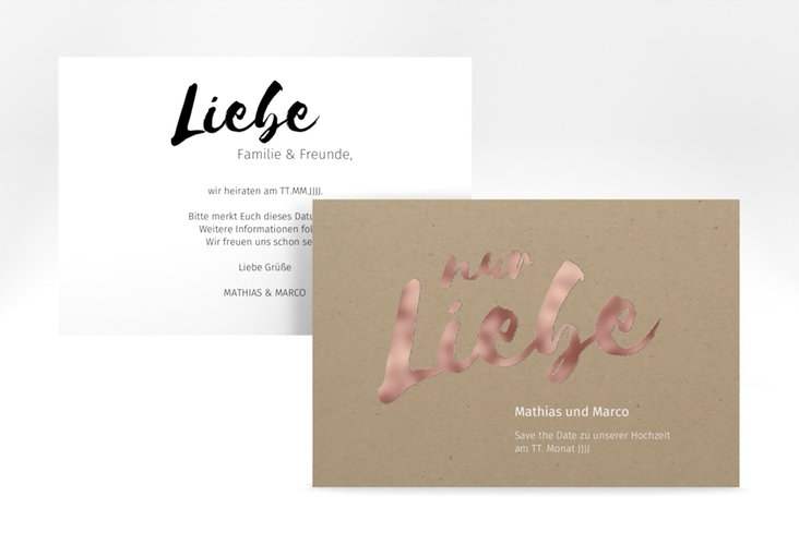 Save the Date-Karte Message A6 Karte quer Kraftpapier rosegold