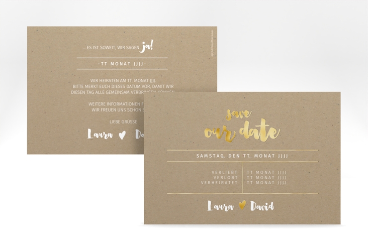 Save the Date-Karte Letterbox A6 Karte quer Kraftpapier gold