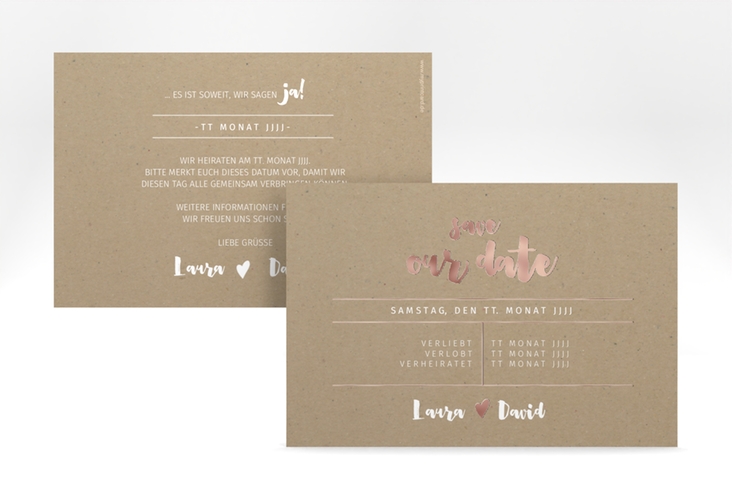 Save the Date-Karte Letterbox A6 Karte quer Kraftpapier rosegold