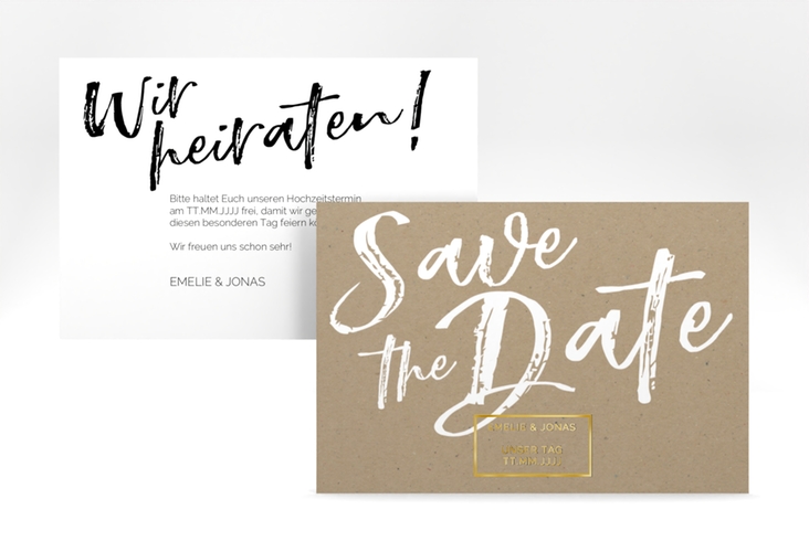 Save the Date-Karte Words A6 Karte quer Kraftpapier gold