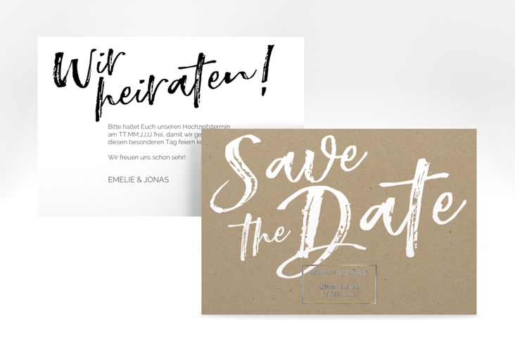 Save the Date-Karte Words A6 Karte quer Kraftpapier silber