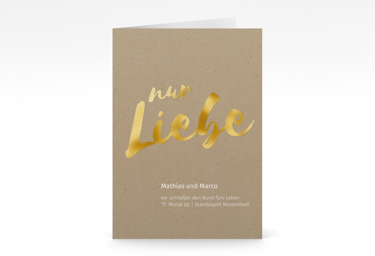 Einladungskarte Hochzeit Message A6 Klappkarte hoch Kraftpapier gold