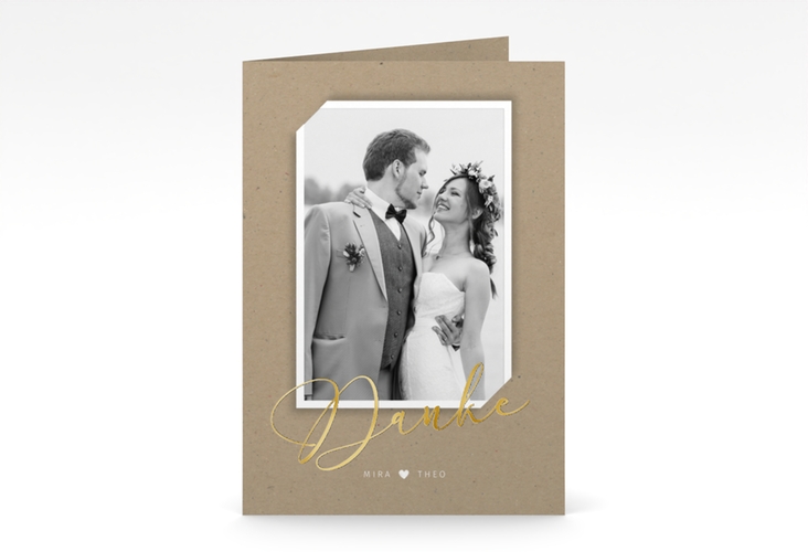 Danksagungskarte Hochzeit Crafty A6 Klappkarte hoch Kraftpapier gold