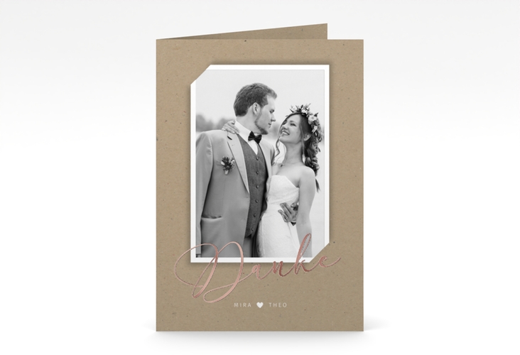 Danksagungskarte Hochzeit Crafty A6 Klappkarte hoch Kraftpapier rosegold