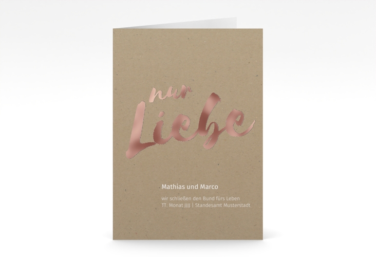 Einladungskarte Hochzeit Message A6 Klappkarte hoch Kraftpapier rosegold