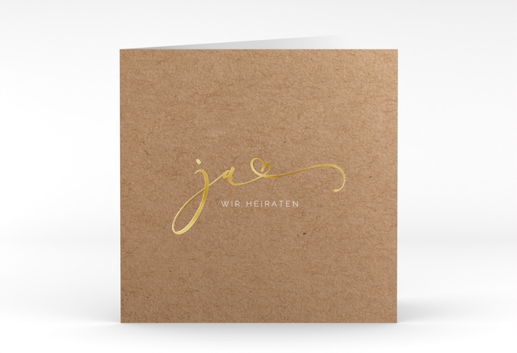 Hochzeitseinladung Jawort quadr. Klappkarte Kraftpapier gold modern minimalistisch mit veredelter Aufschrift